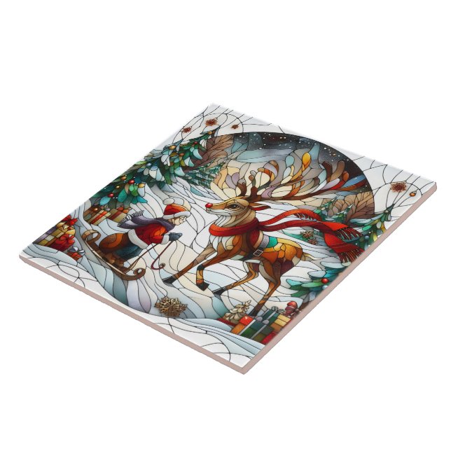 Azulejo De Cerâmica Terra maravilhosa do inverno festivo com uma rena  (Lateral)
