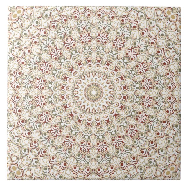 Azulejo De Cerâmica Terra Terrosa e Padrão Mandala de Ferrugem (Frente)
