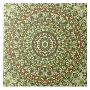 Azulejo De Cerâmica Terra Verde e Brown Mandala Design