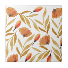 Azulejo De Cerâmica Terracota Floral Amarelo Mostarda