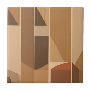 Azulejo De Cerâmica Terracota Geométrica Abstrata Moderna de Meados do