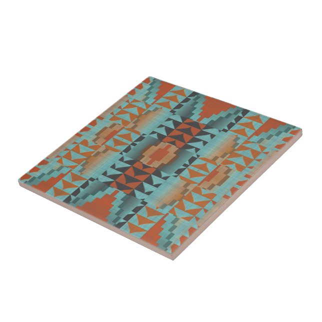 Azulejo De Cerâmica Terracotta Brown Turquoise Blue Ethnic Tribe Art (Lateral)