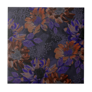 Azulejo De Cerâmica Terracotta, flores roxas em uma cinza de veludo