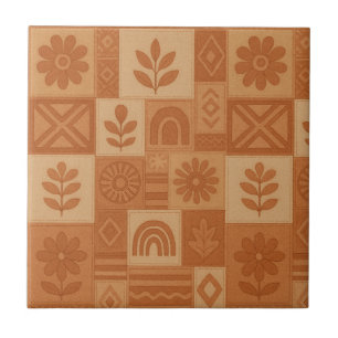 Azulejo De Cerâmica Terracotta Patchwork Quilt Rustic Farmhouse Floral