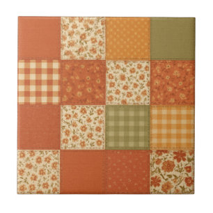 Azulejo De Cerâmica Terracotta Patchwork Quilt Rustic Farmhouse Floral