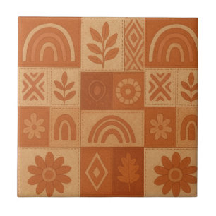 Azulejo De Cerâmica Terracotta Patchwork Quilt Rustic Farmhouse Floral