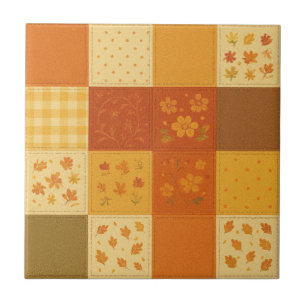 Azulejo De Cerâmica Terracotta Patchwork Quilt Rustic Farmhouse Floral