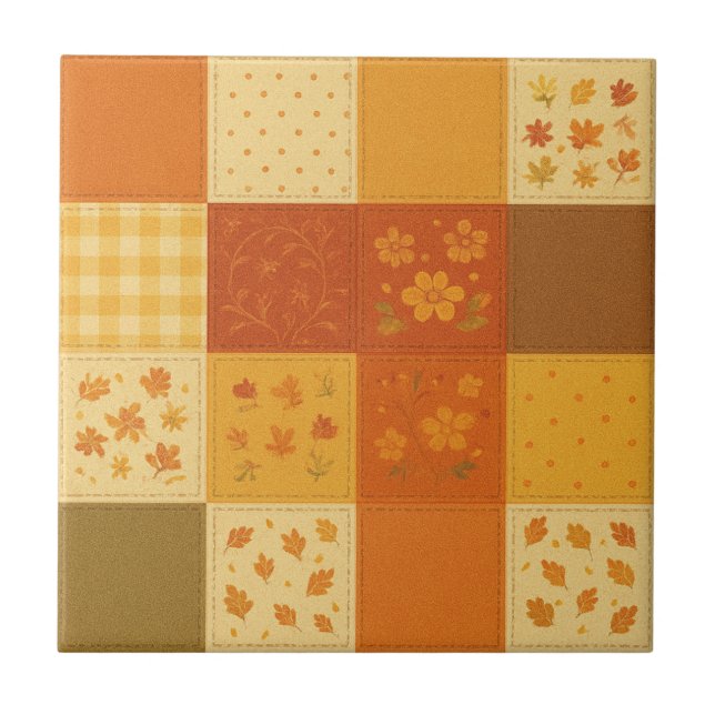 Azulejo De Cerâmica Terracotta Patchwork Quilt Rustic Farmhouse Floral (Frente)