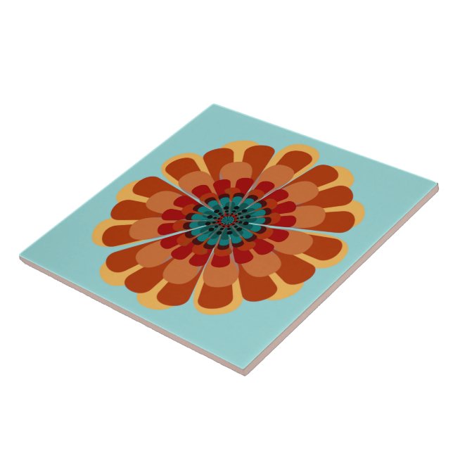 Azulejo De Cerâmica Terracotta & Teal Flower (Lateral)
