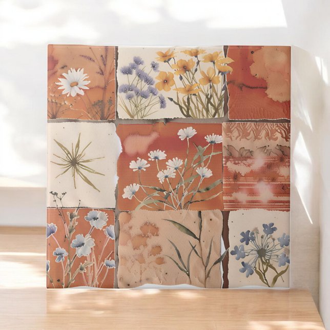 Azulejo De Cerâmica Terracotta Wildflower Patchwork Rustic Boho Primav (Criador carregado)