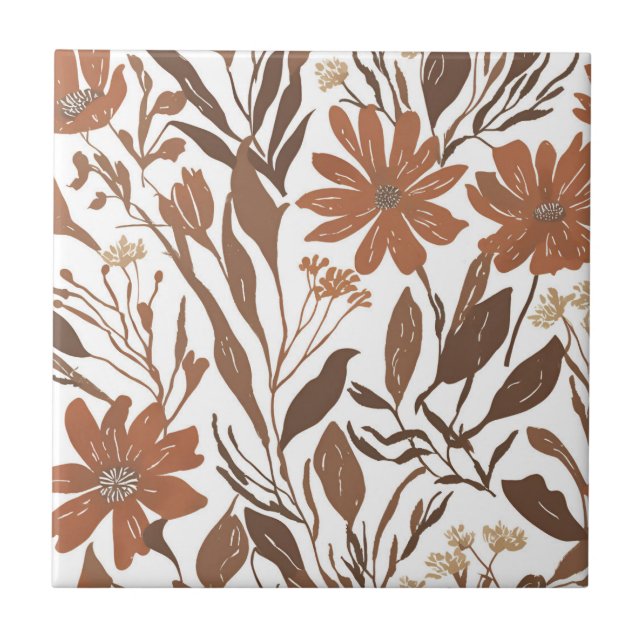 Azulejo De Cerâmica Terracotta Wildflower Rustic Boho Wall Acentos (Frente)
