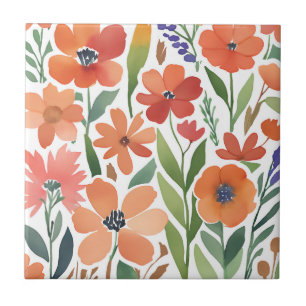 Azulejo De Cerâmica Terracotta Wildflower Rustic Boho Wall Acentos