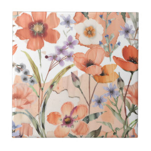 Azulejo De Cerâmica Terracotta Wildflower Rustic Boho Wall Acentos