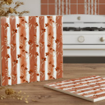 Terracotta Wildflower Vertical Stripe Boho Pattern