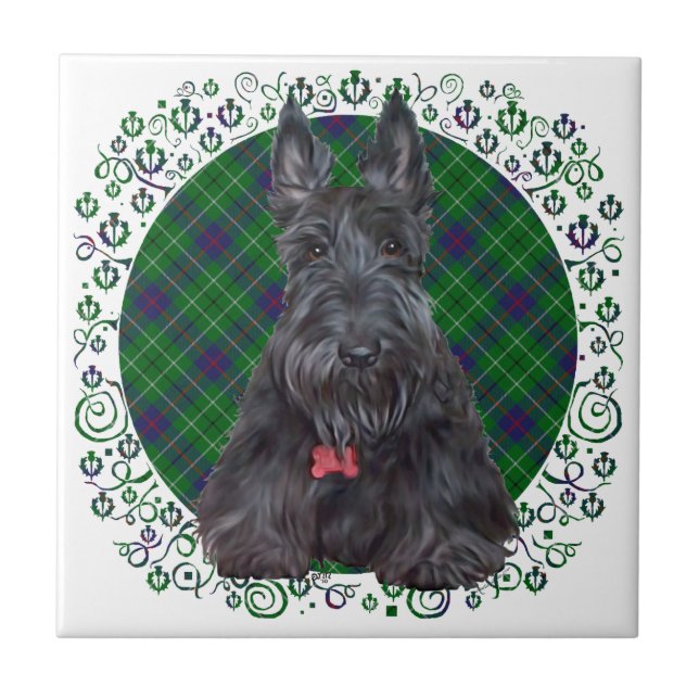 Azulejo De Cerâmica Terrier escocês no Tartan (Frente)