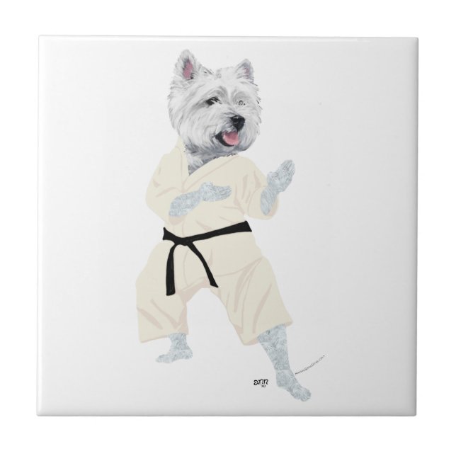 Azulejo De Cerâmica Terrier West Highland KARATE ! (Frente)