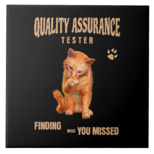 Azulejo De Cerâmica Testador de QA Humor de Gato