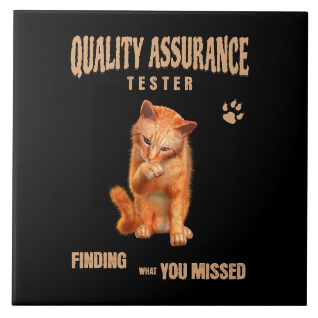 Azulejo De Cerâmica Testador de QA Humor de Gato (Frente)