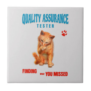 Azulejo De Cerâmica Testador de QA Humor de Gato