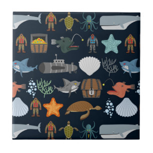 Azulejo De Cerâmica Teste padrão 1 dos habitantes do oceano