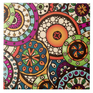 Azulejo De Cerâmica Teste padrão abstrato retro na moda Funky de Boho