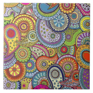 Azulejo De Cerâmica Teste padrão abstrato vibrante de Paisley