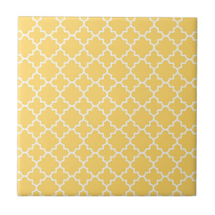 Azulejo De Cerâmica Teste padrão amarelo de Quatrefoil