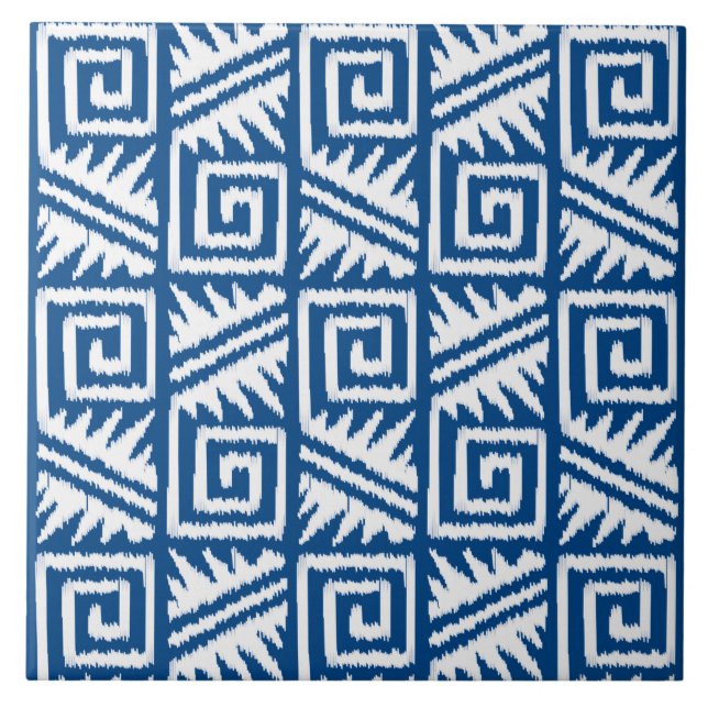 Azulejo De Cerâmica Teste padrão asteca de Ikat - azuis cobaltos e (Frente)