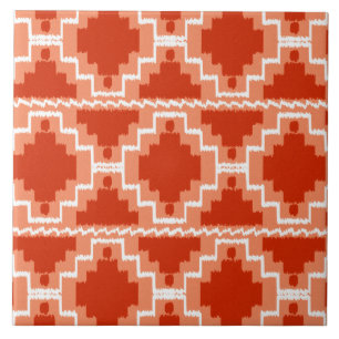 Azulejo De Cerâmica Teste padrão asteca de Ikat - oxidação, laranja e