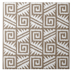 Azulejo De Cerâmica Teste padrão asteca de Ikat - Taupe Tan e creme