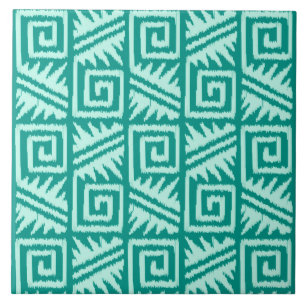 Azulejo De Cerâmica Teste padrão asteca de Ikat - turquesa e Aqua