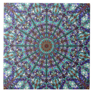 Azulejo De Cerâmica Teste padrão atado mandala de turquesa de Boho