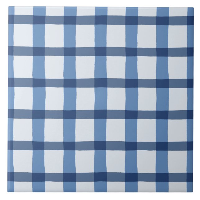 Azulejo De Cerâmica Teste padrão azul e branco da xadrez (Frente)