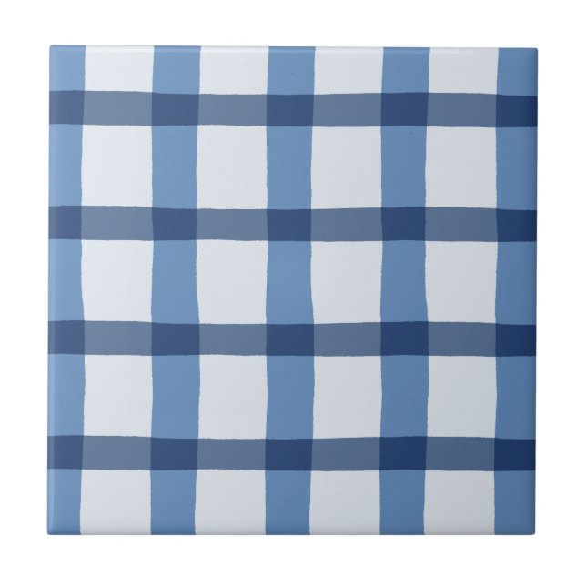 Azulejo De Cerâmica Teste padrão azul e branco da xadrez (Frente)