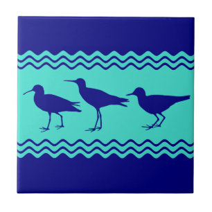 Azulejo De Cerâmica Teste padrão azul litoral dos pássaros do borrel