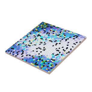 Azulejo De Cerâmica Teste padrão azul & preto da pervinca roxa de