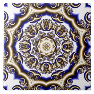 Azulejo De Cerâmica Teste padrão azul redondo do fractal