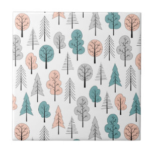 Azulejo De Cerâmica Teste padrão bonito da floresta do Doodle