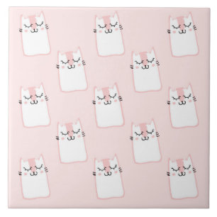 Azulejo De Cerâmica Teste padrão bonito do gato do gatinho do sono