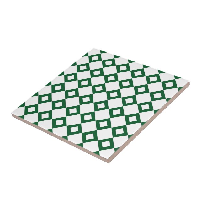 Azulejo De Cerâmica Teste padrão branco e verde do diamante (Lateral)