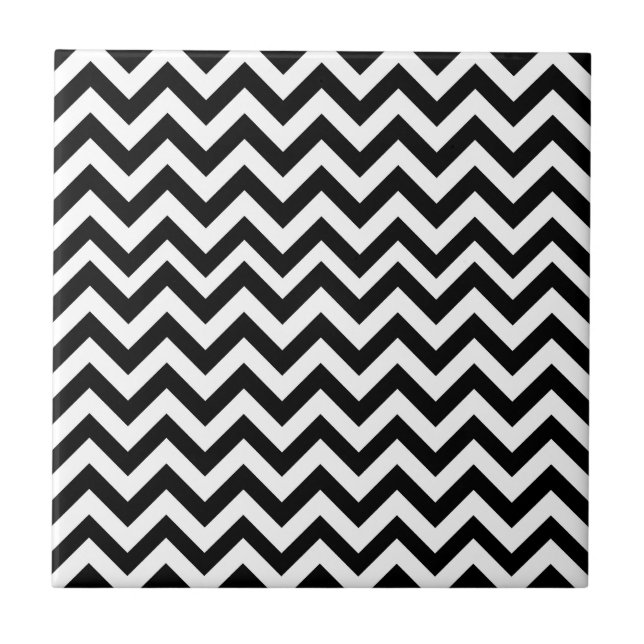 Azulejo De Cerâmica Teste padrão branco preto de Chevron (Frente)
