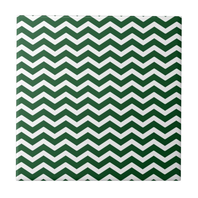 Azulejo De Cerâmica Teste padrão branco verde escuro de Chevron (Frente)