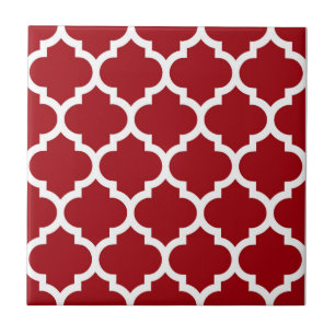 Azulejo De Cerâmica Teste padrão branco vermelho #5 de Quatrefoil do