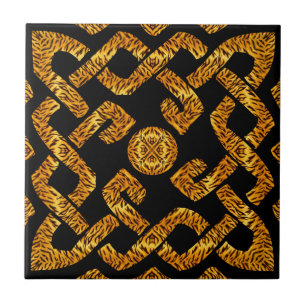 Azulejo De Cerâmica Teste padrão celta do tigre do Weave