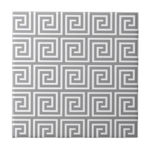 Azulejo De Cerâmica Teste padrão chave grego cinzento e branco