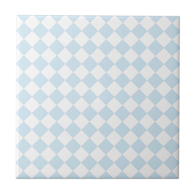 Azulejo De Cerâmica Teste padrão Checkered Pastel do diamante azul e (Frente)