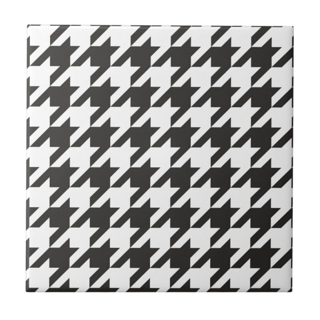 Azulejo De Cerâmica Teste padrão cinzento de Houndstooth, preto e (Frente)