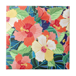 Azulejo De Cerâmica Teste padrão colorido do hibiscus