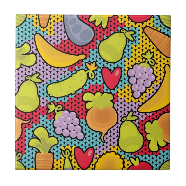 Azulejo De Cerâmica Teste padrão com frutas e legumes (Frente)