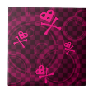 Azulejo De Cerâmica Teste padrão cor-de-rosa de Emo com círculos